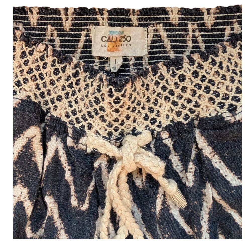 Cali 1850 Linen Blend Navy and White Pant Size L Beach coastal boho lightweight - Picture 4 of 8